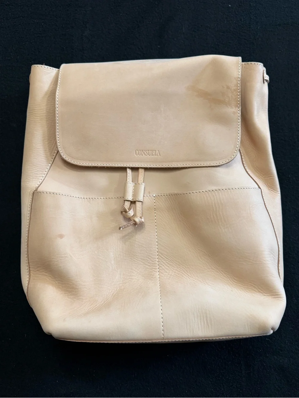 Consuela Cream Leather Backpack with Tassel Drawcord